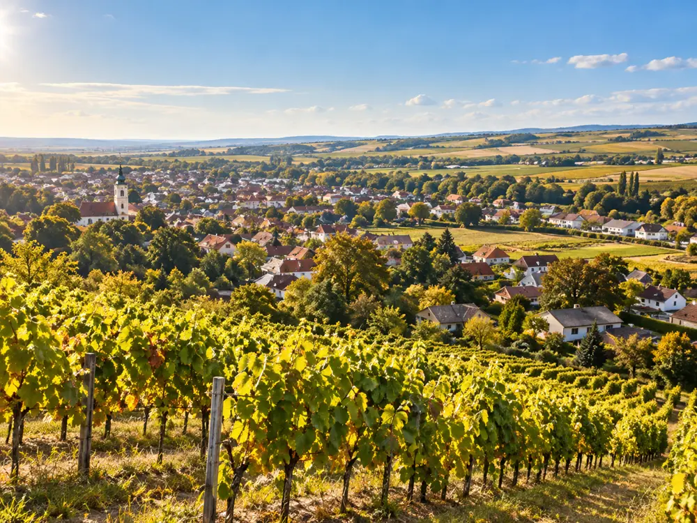 Widok z winnicy na Poysdorf
